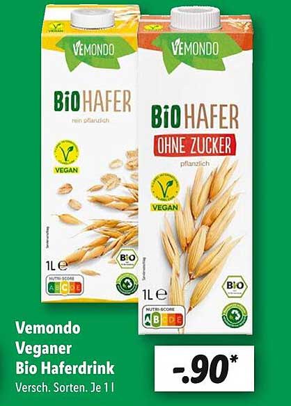 Vemondo Veganer Bio Haferdrink - Verschiedene Sorten je 1L