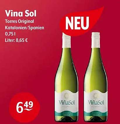 Vina Sol - Torres Original aus Katalonien/Spanien, 0,75 l