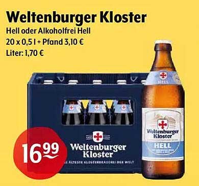 Weltenburger Kloster Hell oder Alkoholfrei Hell - 20 x 0,5 l