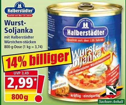 Wurst-Soljanka mit Halberstädter Würstchen-Stücken 800-g-Dose