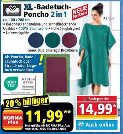 XL-Badetuch-Poncho 2 in 1 - Neuheiten in Karibik und Smaragd