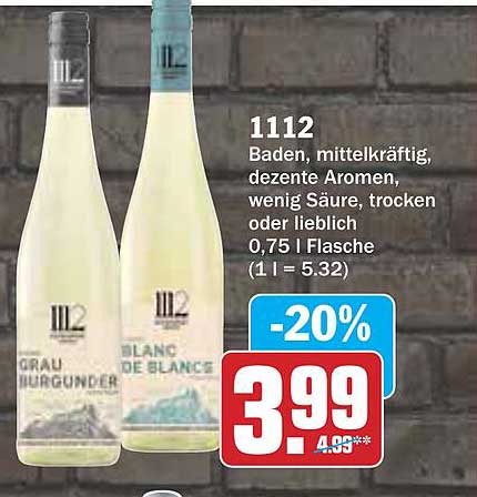 1112 Grau Burgunder und Blanc de Blancs 0,75 l Flasche