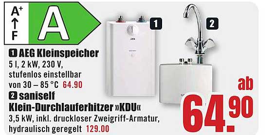 AEG Kleinspeicher 5 l, 2 kW, 230 V, stufenlos einstellbar von 30 – 85 °C