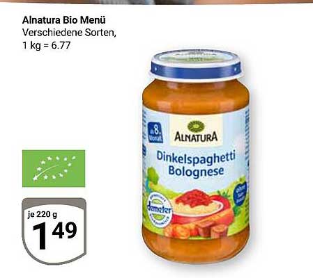 Alnatura Bio Menü Dinkelspaghetti Bolognese, 220 g für nur 1,49 €