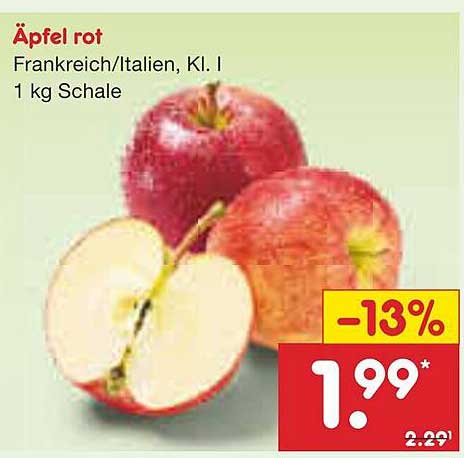 Äpfel rot, Frankreich/Italien, Kl. I, 1 kg Schale