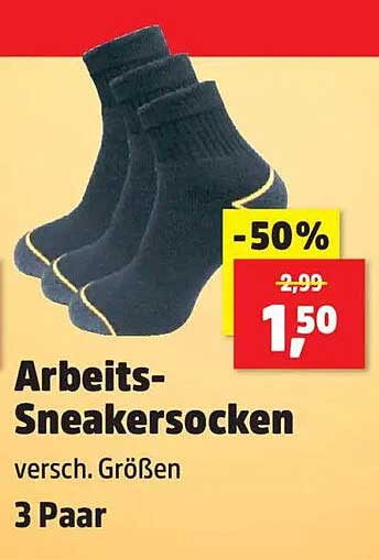 Arbeits-Sneakersocken, 3 Paar, verschiedene Größen