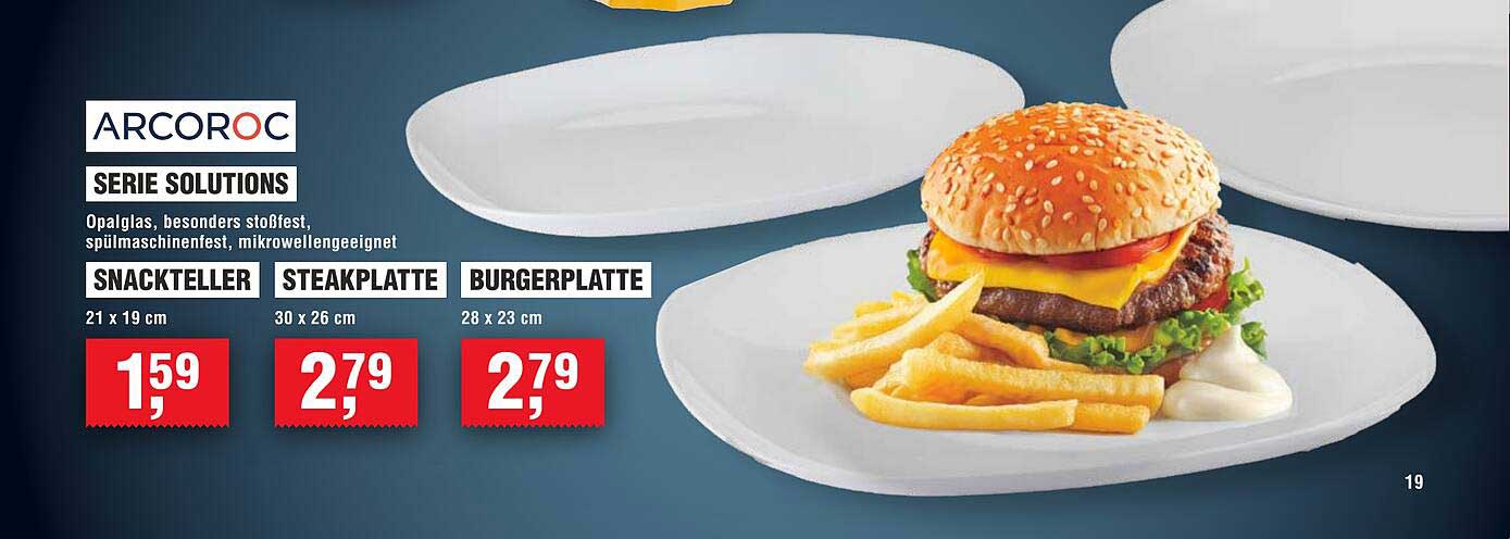 ARCOROC Serie Solutions – Snackteller, Steakplatte und Burgerplatte