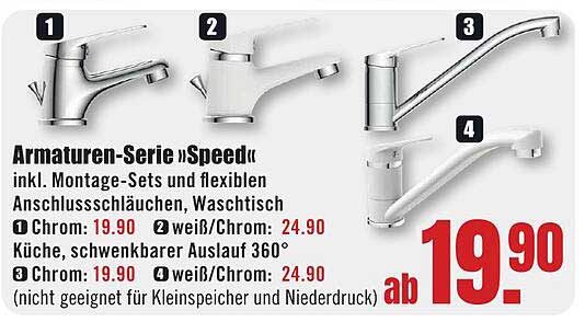 Armaturen-Serie »Speed« inkl. Montage-Sets und flexiblen Anschluss-Schläuchen, Waschtisch
