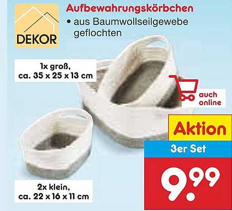 Aufbewahrungskörbchen aus Baumwollseilgewebe - 3er Set