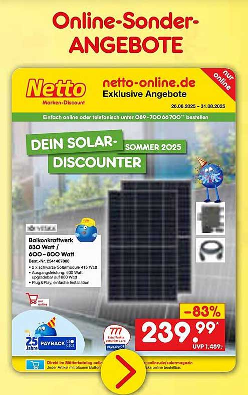 Balkonkraftwerk 830 Watt | 600 - 800 Watt