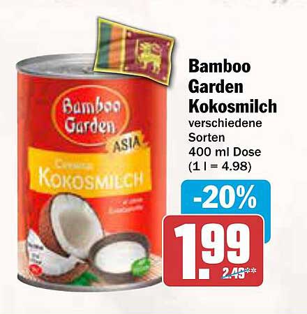 Bamboo Garden Kokosmilch verschiedene Sorten 400 ml Dose