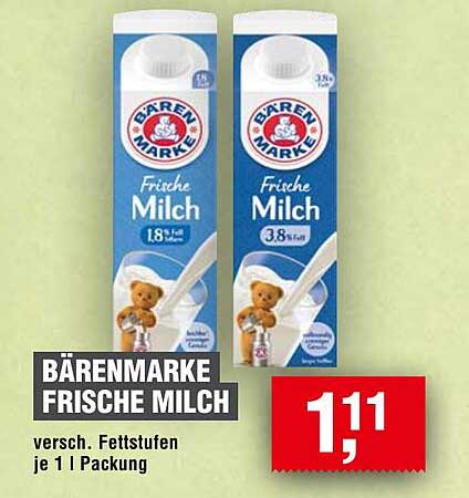Bärenmarke Frische Milch - verschiedene Fettstufen je 1 l Packung