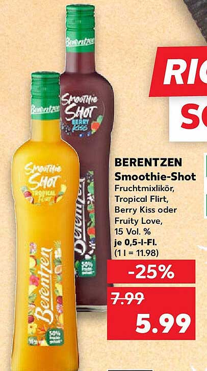 BERENTZEN Smoothie-Shot - Fruchtmixlikör Tropical Flirt oder Berry Kiss