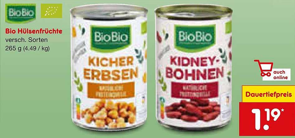 Bio Hülsenfrüchte - Kichererbsen und Kidney-Bohnen, 265 g