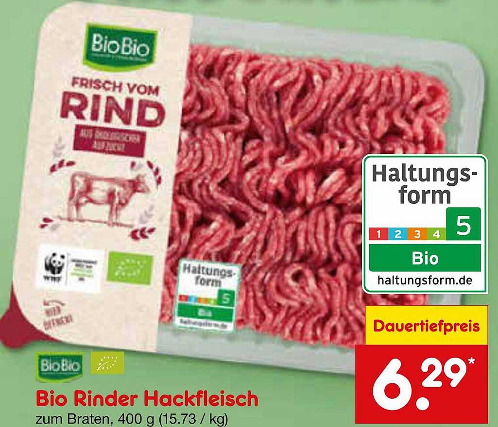 Bio Rinder Hackfleisch zum Braten, 400 g (15,73 €/kg)