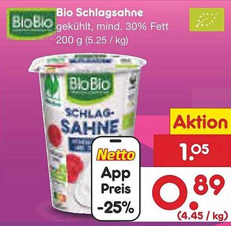 Bio Schlag sahne 200g - Aktionspreis nur 0,89 €