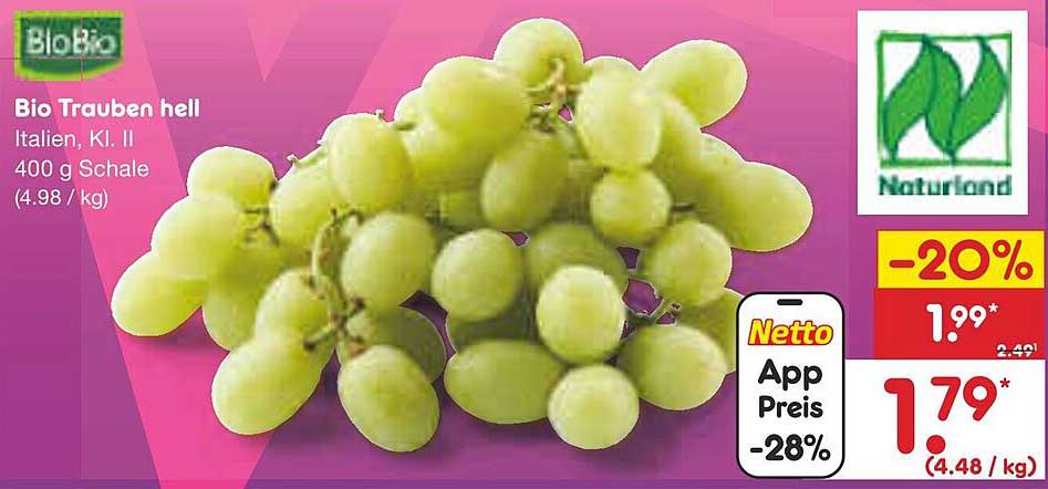 Bio Trauben hell - Italien, K.I. II, 400 g Schale