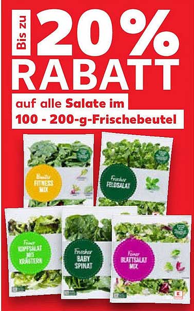 Bis zu 20% Rabatt auf alle Salate im 100 - 200-g-Frischebeutel