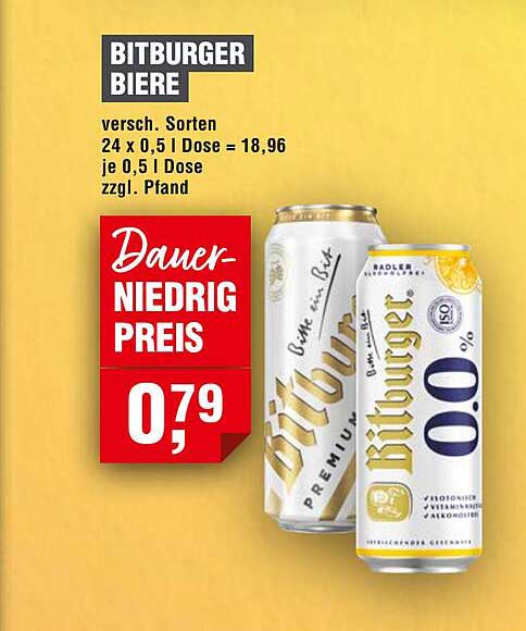 BITBURGER BIER - 24 x 0,5 l Dose für nur 0,79 € je Dose