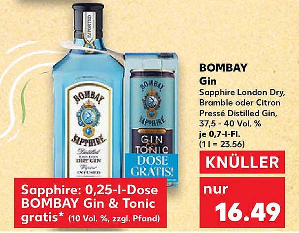 BOMBAY Gin mit gratis Dose Gin Tonic