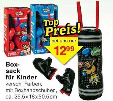 Boxsack für Kinder mit Boxhandschuhen - versch. Farben
