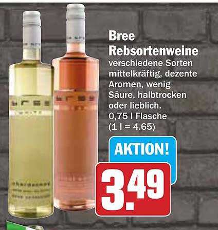 Bree Rebsortenweine 0,75 l Flasche halbtrocken oder lieblich