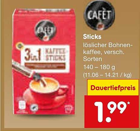 CAFET 3-in-1 Kaffeesticks, verschiedene Sorten