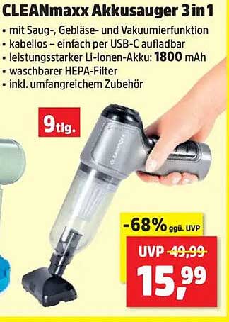 CLEANmaxx Akkusauger 3in1