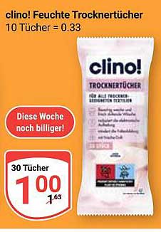 clino! Feuchte Trocknertücher - 30 Tücher für nur 1,00 €