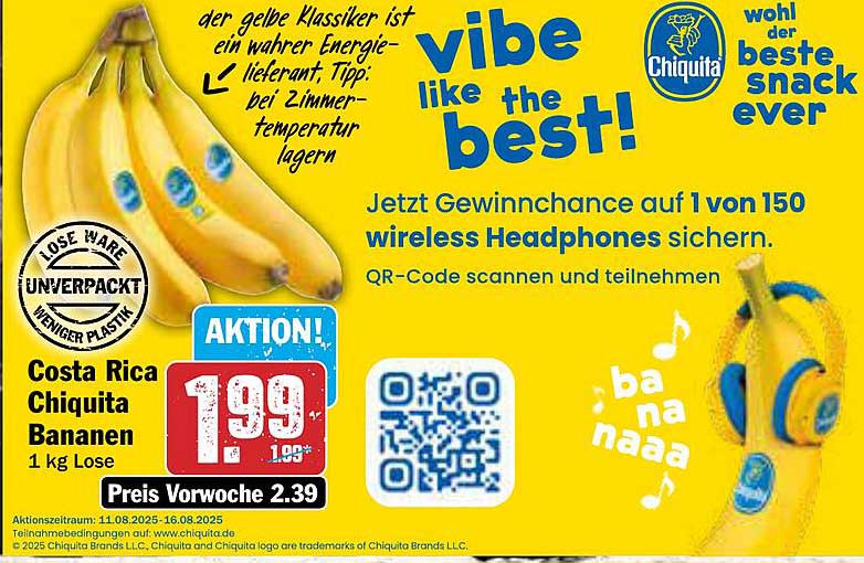 Costa Rica Chiquita Bananen 1 kg Lose