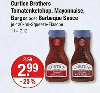 Curtice Brothers Tomatenketchup, Mayonnaise, Burger oder Barbeque Sauce je 420-ml-Squeeze-Flasche