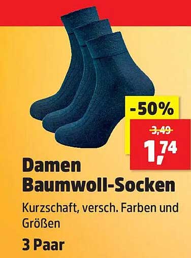 Damen Baumwoll-Socken - Kurzschaft, versch. Farben und Größen, 3 Paar