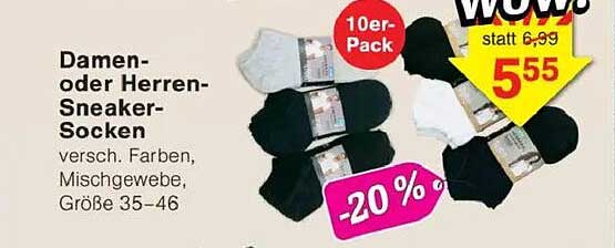 Damen- oder Herren-Sneaker-Socken 10er-Pack
