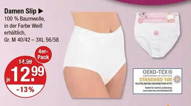 Damen Slip 4er-Pack - 100 % Baumwolle, in Farbe Weiß