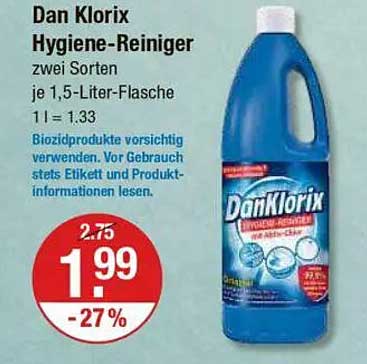 Dan Klorix Hygiene-Reiniger - zwei Sorten je 1,5-Liter-Flasche