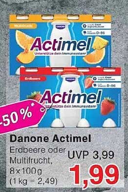 Danone Actimel Erdbeere oder Multifrucht, 8 x 100 g