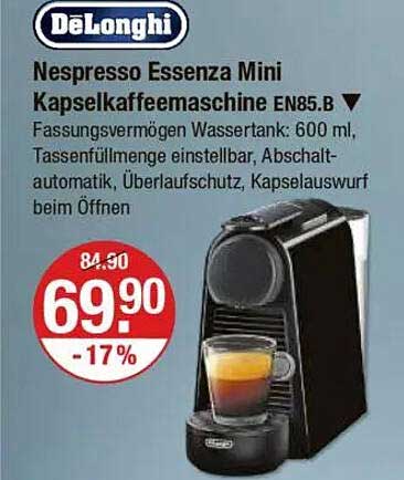 DeLonghi Nespresso Essenza Mini Kapselkaffeemaschine EN85.B