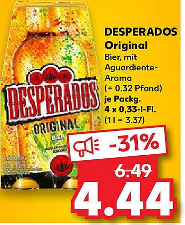DESPERADOS Original Bier, mit Aguardiente-Aroma