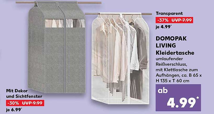 DOMOPAK LIVING Kleiderschutztasche transparent, umschlagend mit Reißverschluss
