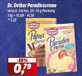 Dr. Oetker Paradiescreme – verschiedene Sorten, 55–74 g Packung