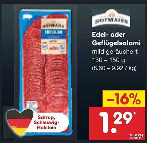 Edel- oder Geflügelsalami mild geräuchert 130 – 150 g