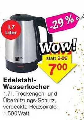 Edelstahl-Wasserkocher 1,7 Liter, 1.500 Watt