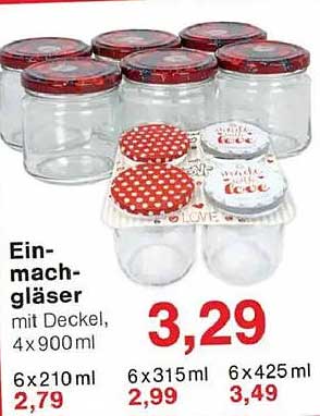 Einmachgläser mit Deckel, 6 x 210 ml, 6 x 315 ml, 4 x 900 ml, 6 x 425 ml