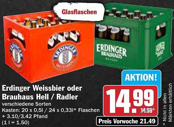 Erdinger Weissbier oder Brauhaus Hell / Radler – Aktionsangebot