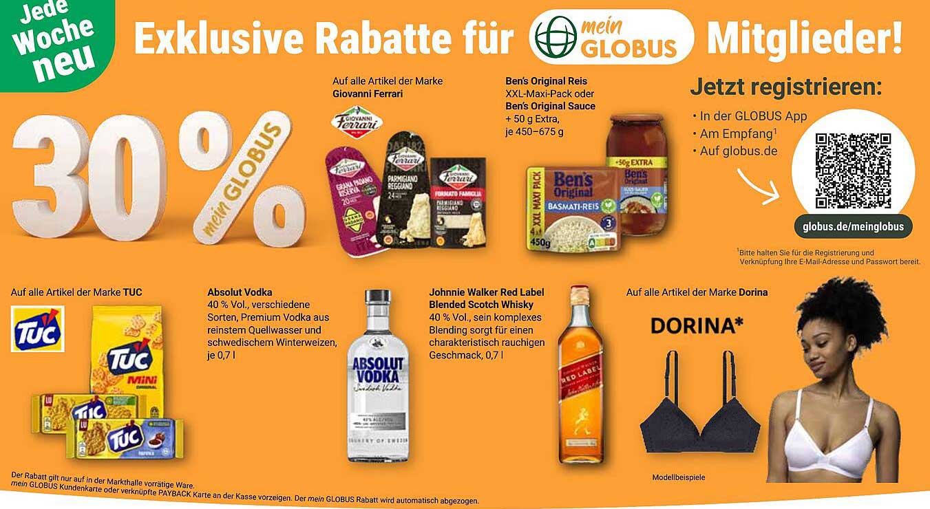 Exklusive Rabattaktion auf Artikel der Marke TUC, Absolut Vodka und Johnnie Walker