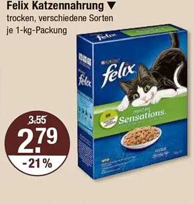 Felix Katzennahrung, trocken, verschiedene Sorten je 1-kg-Packung