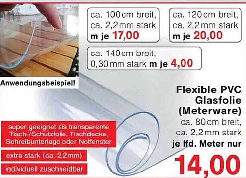 Flexible PVC Glasfolie (Meterware) - Ideal für Schutz und Dekoration