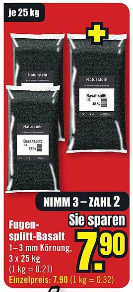 Fugensplitt-Basalt 1-3 mm Körnung, 3 x 25 kg