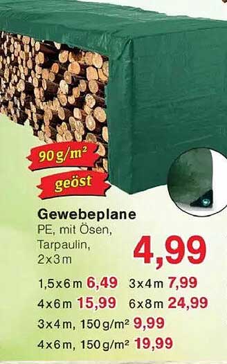 Gewebeplane PE, mit Ösen, Tarpaulin, 2x3m