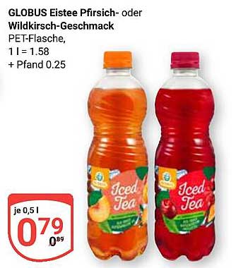 GLOBUS Eistee Pfirsich- oder Wildkirsche-Geschmack PET-Flasche